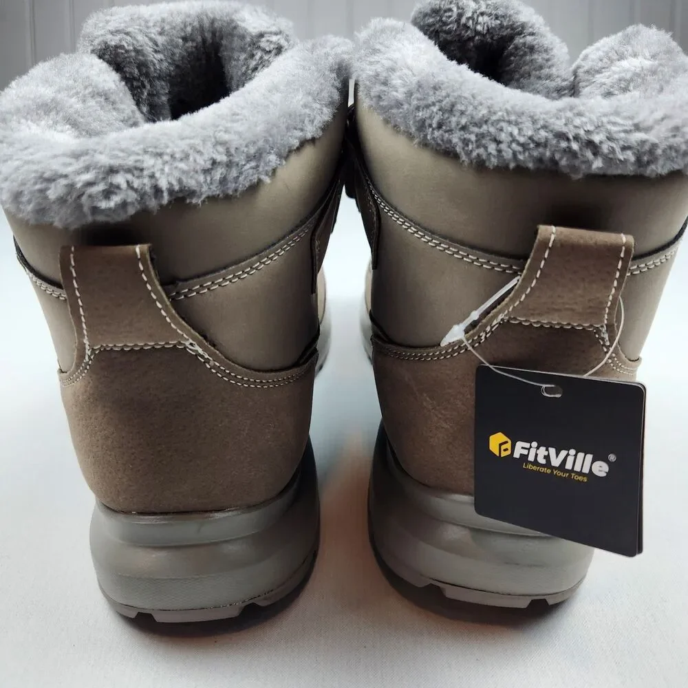FitVille CozyCore V12 Winter Boots Mens 11W Roomy Brown Faux Fur Hook & Loop NWT